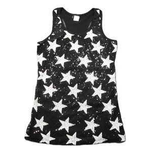 Vtg Deb Tank Top XS Black Mesh Sequin Star Racerback USA Y2K Party Soft GothGlam